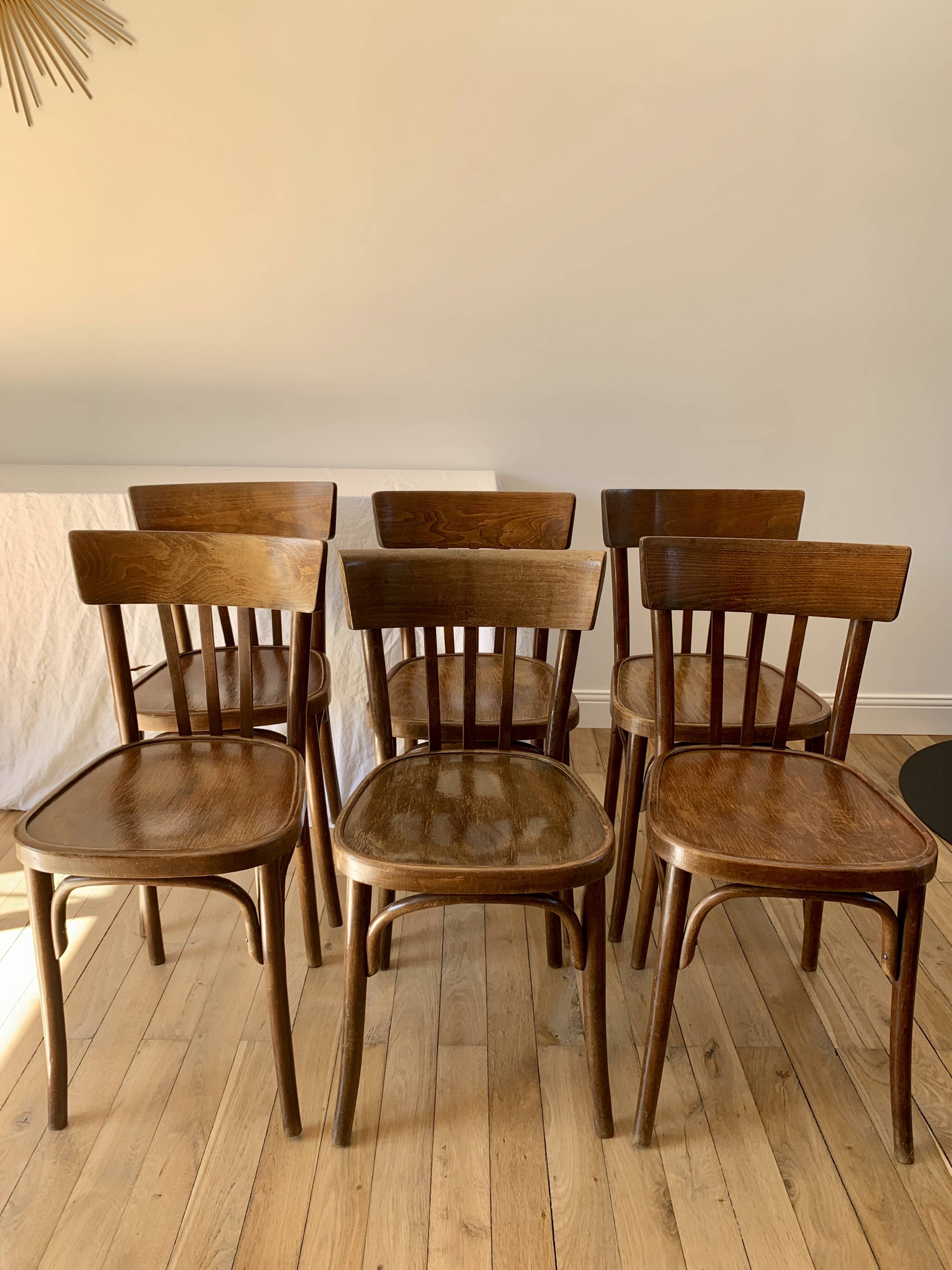 set of 6 bentwood bistro chairs from the 1950s