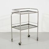 1970s chrome metal and smoked glass wheeled dessert trolley
