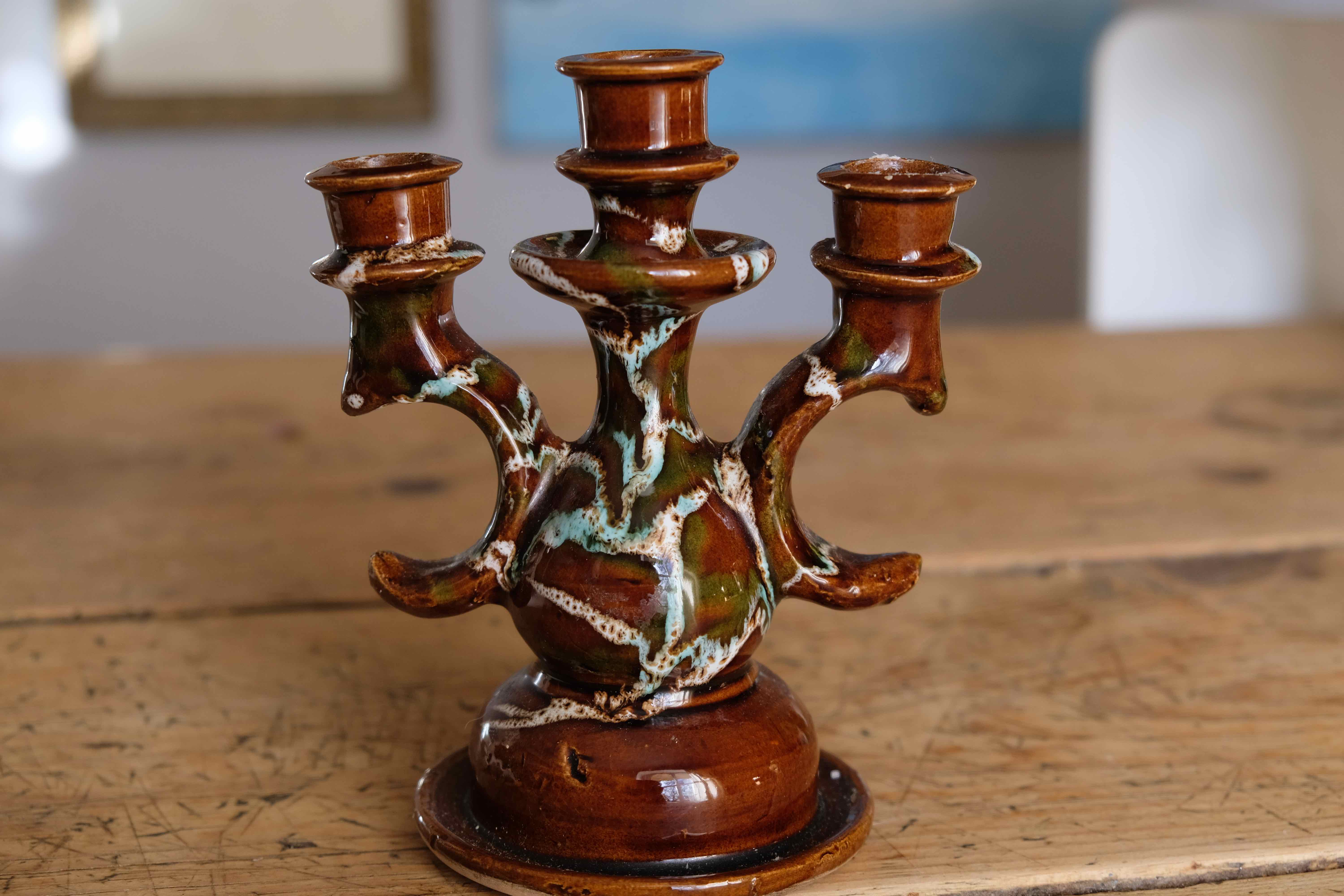 Candlestick three ceramic branches Vallauris the 1950s vintage