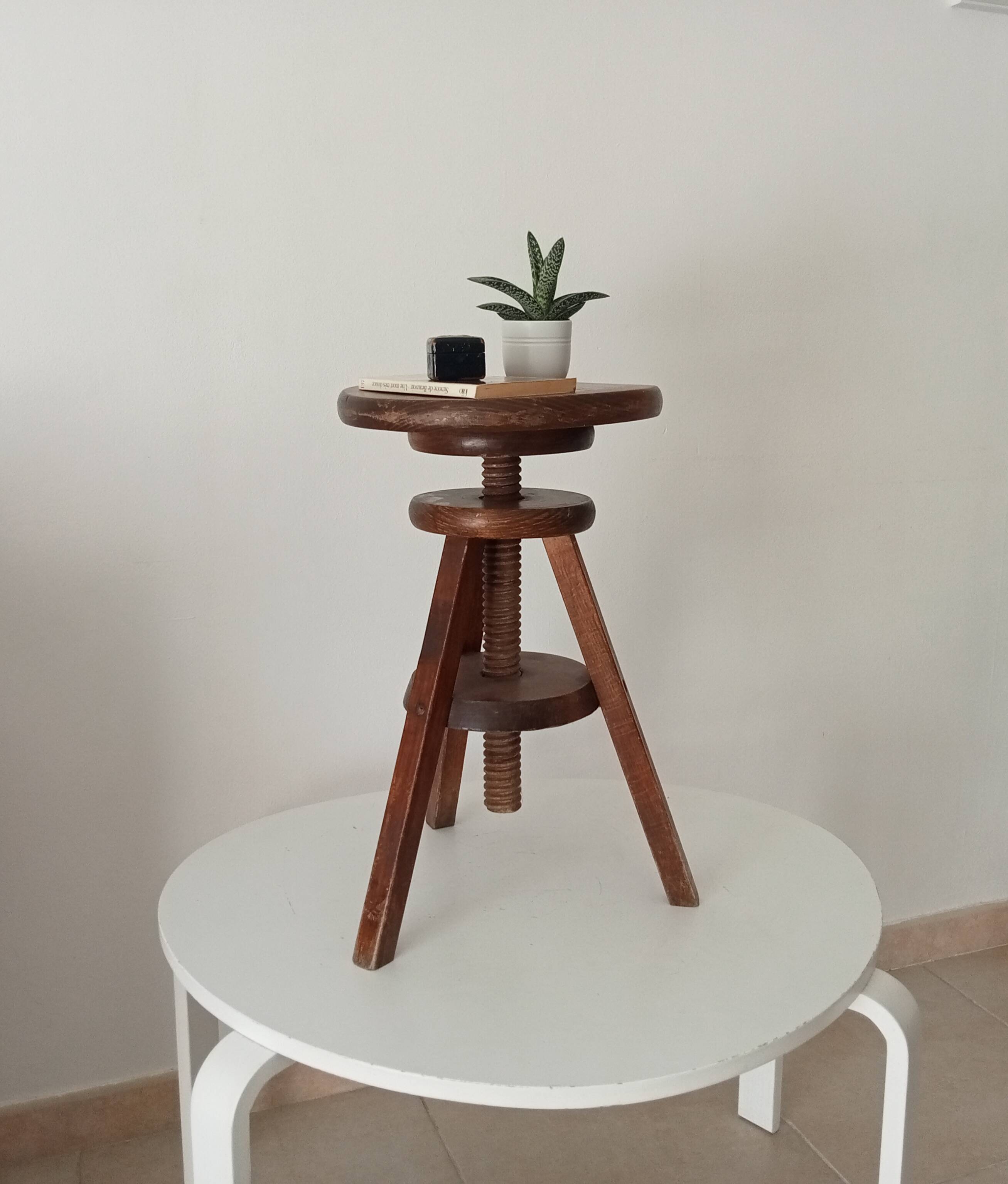 Tabouret de peintre vintage en bois massif
