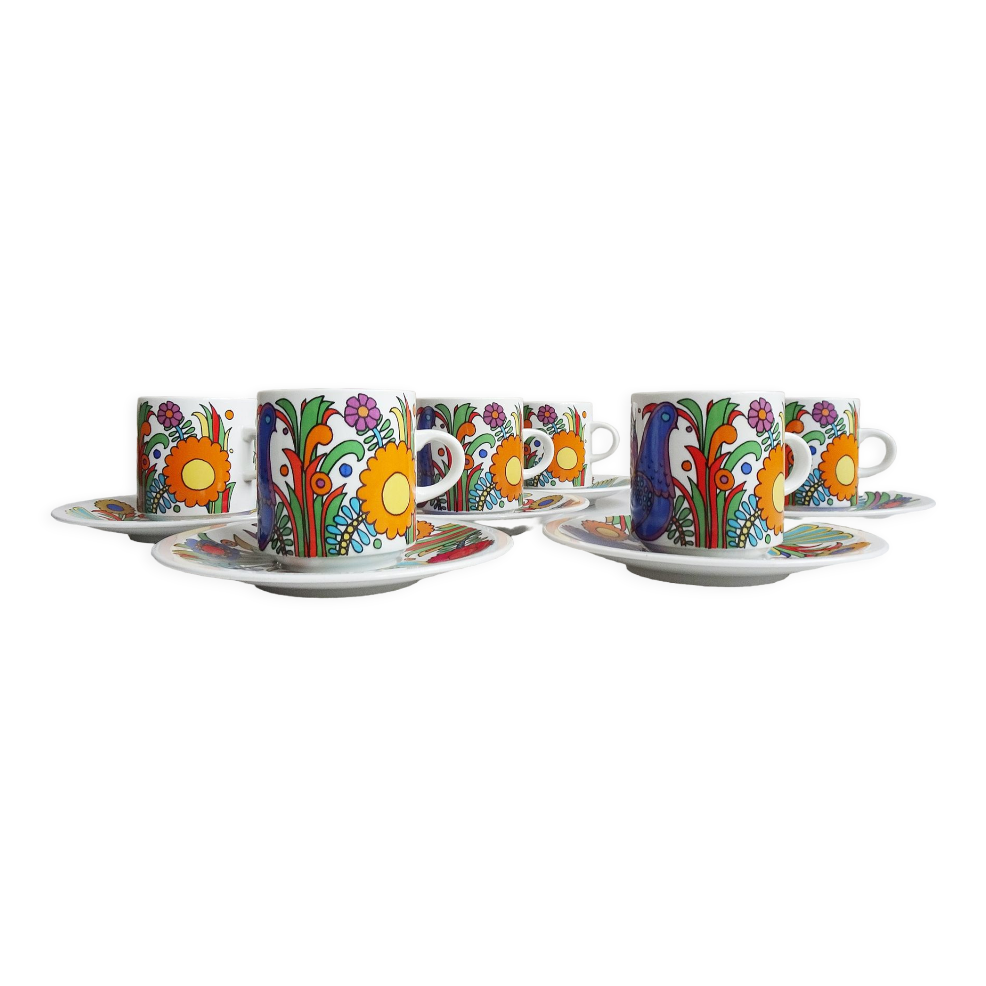 Villeroy and Boch Acapulco mugs and saucers set of 6, colorful coffee or tea sets