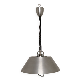 Adjustable space age pendant lamp in brushed aluminum from the 60s/70s