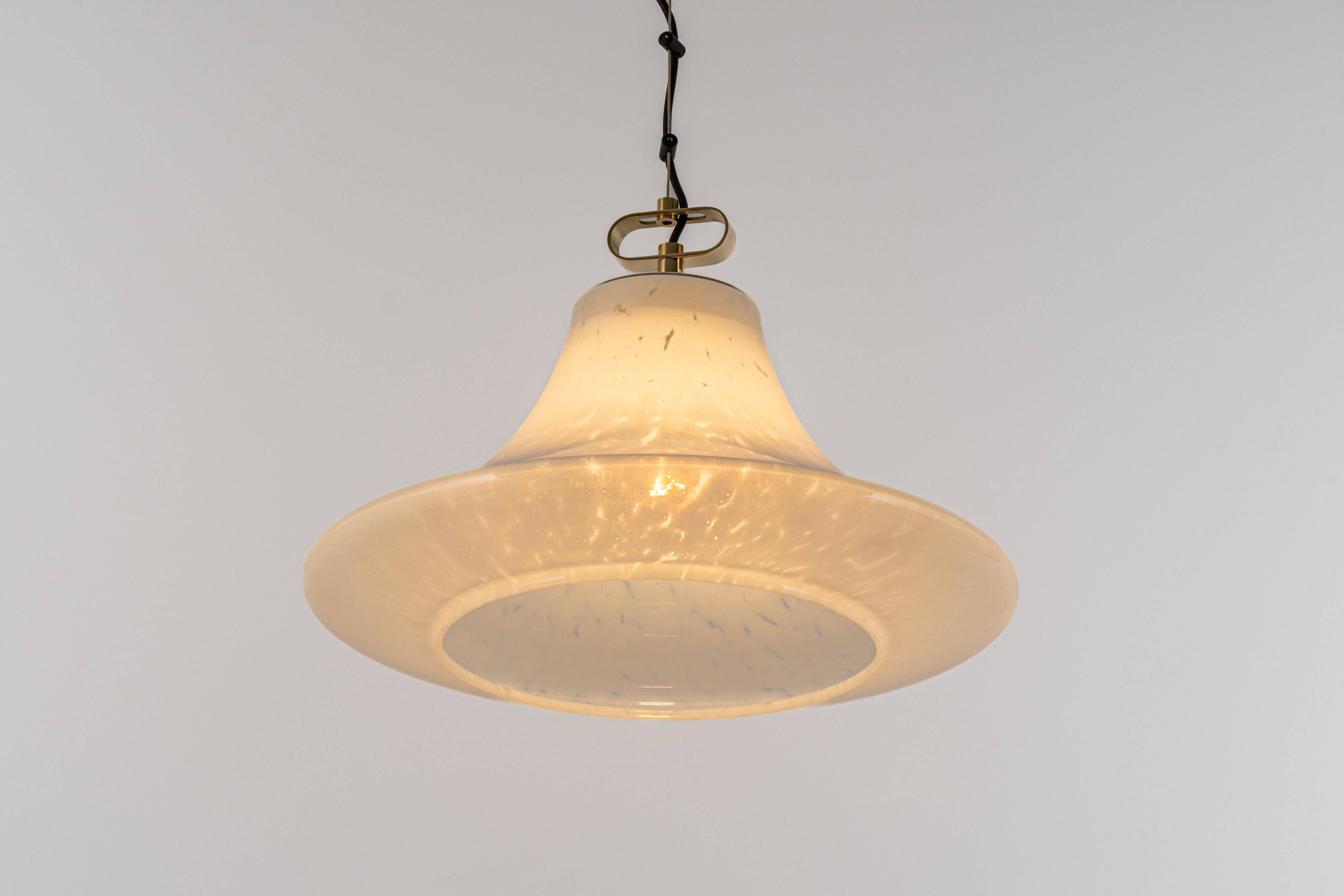Large suspended brass luminaire from Limburg with opaline glass, Germany, 1970s.