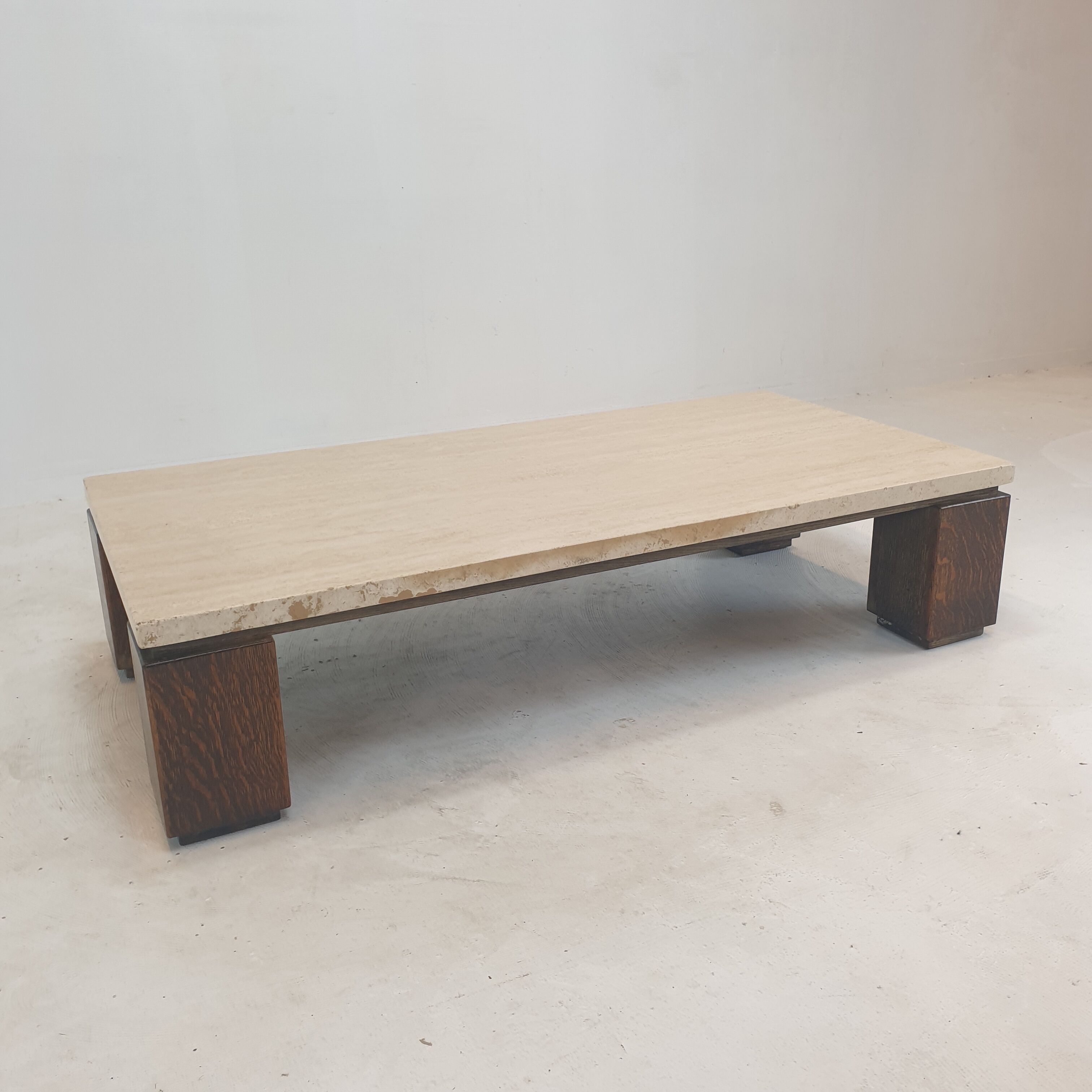 Travertine coffee table with wenge, 1970s