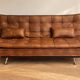 Brown cognac tufted convertible sofa – vintage spirit