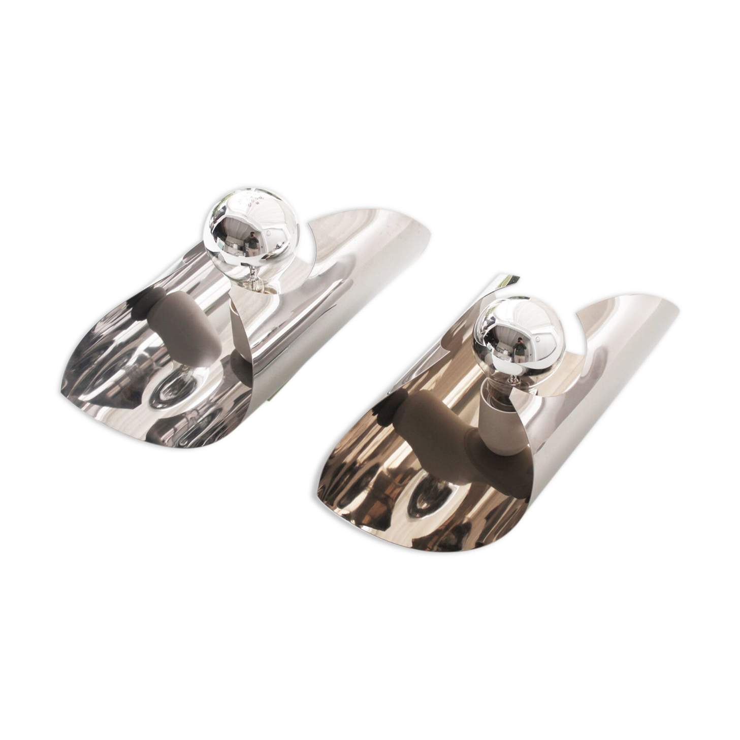 Vintage pair of 1970's chrome space age wall lights