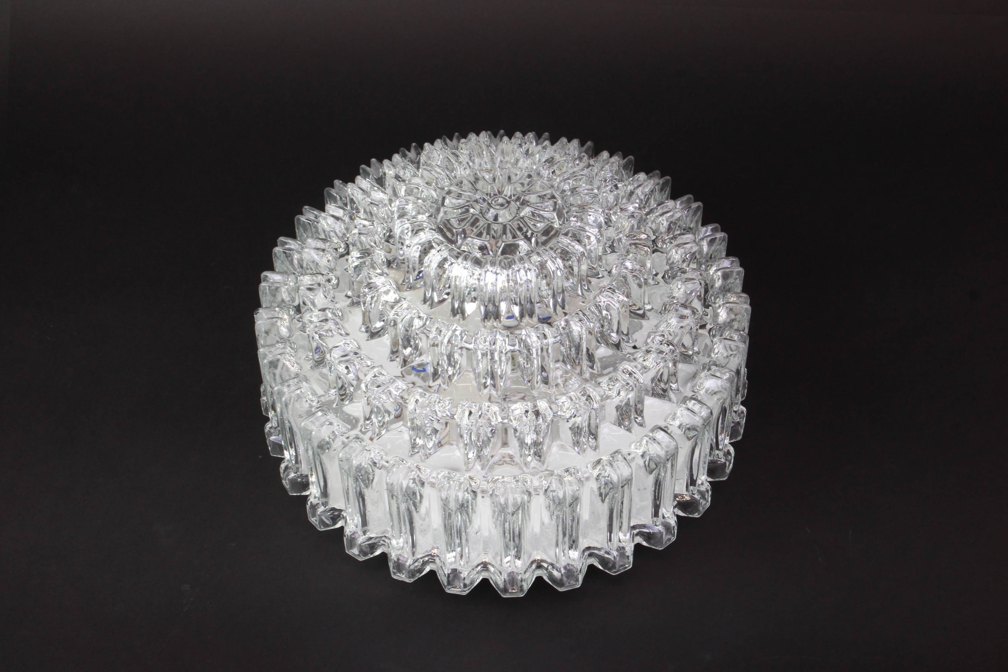 Round textured glass ceiling light by Limburg, Germany, 1970s.