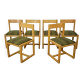 Suite de 6 chaises modernistes bois et tissu années 60