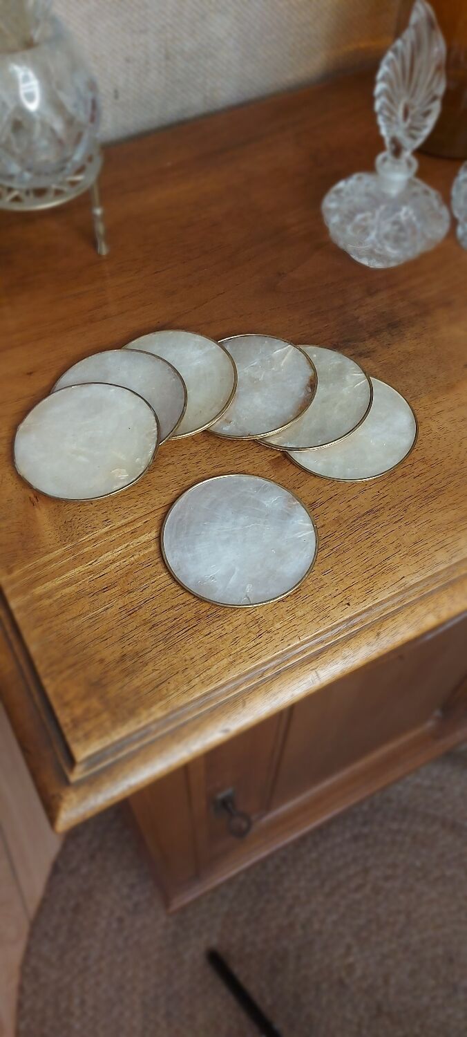 Mother-of-pearl and brass coasters