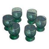 6 vintage green glass balloon glasses