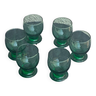 6 vintage green glass balloon glasses