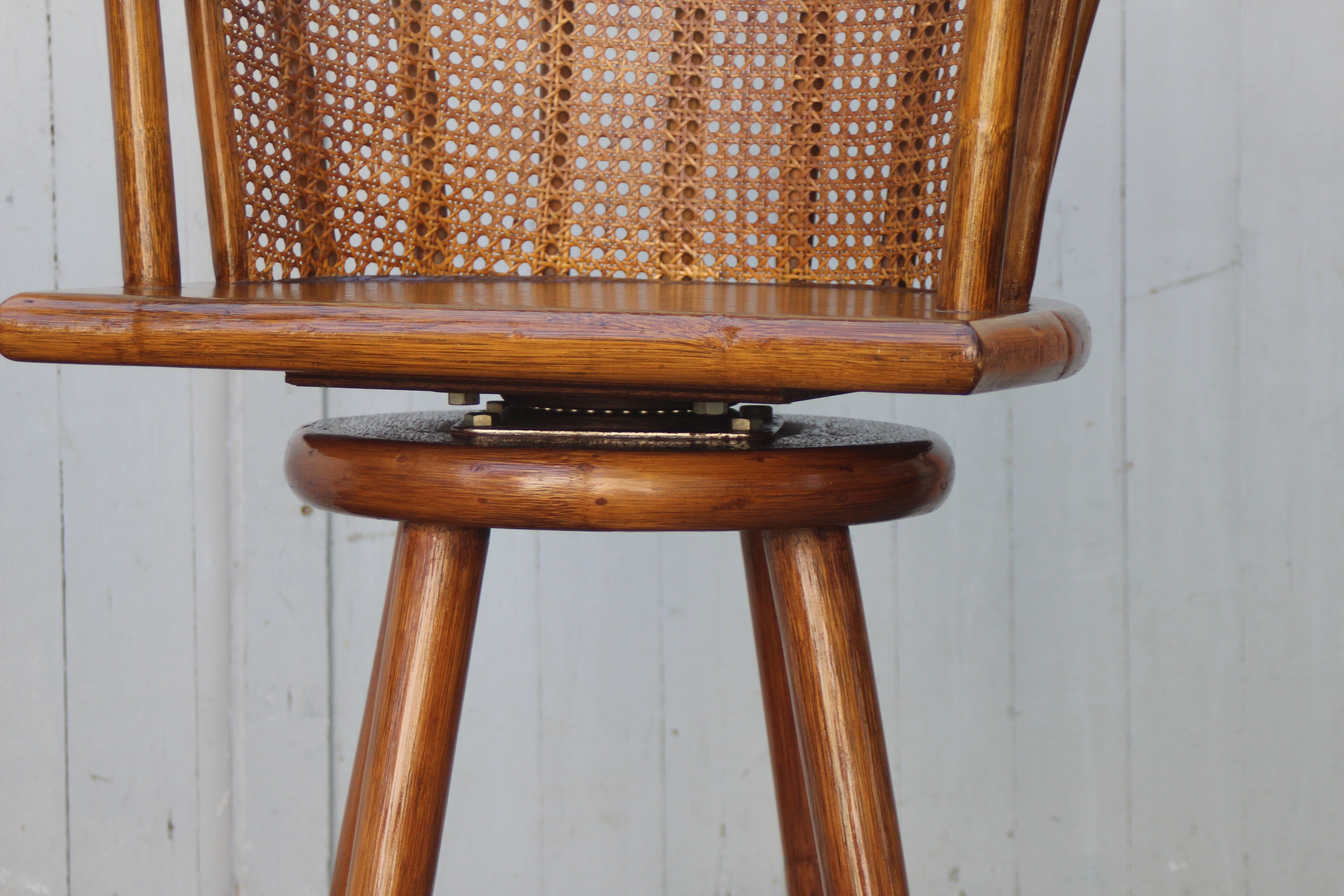 Pair of bamboo bar stools full canned colonial style 1960
