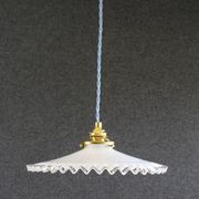 suspension in white crenellated opaline with support and socket in new brass, new cable