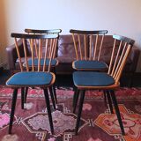 Set of 4  dining chairs splayed legs and petrol blue-green covers, 1960s