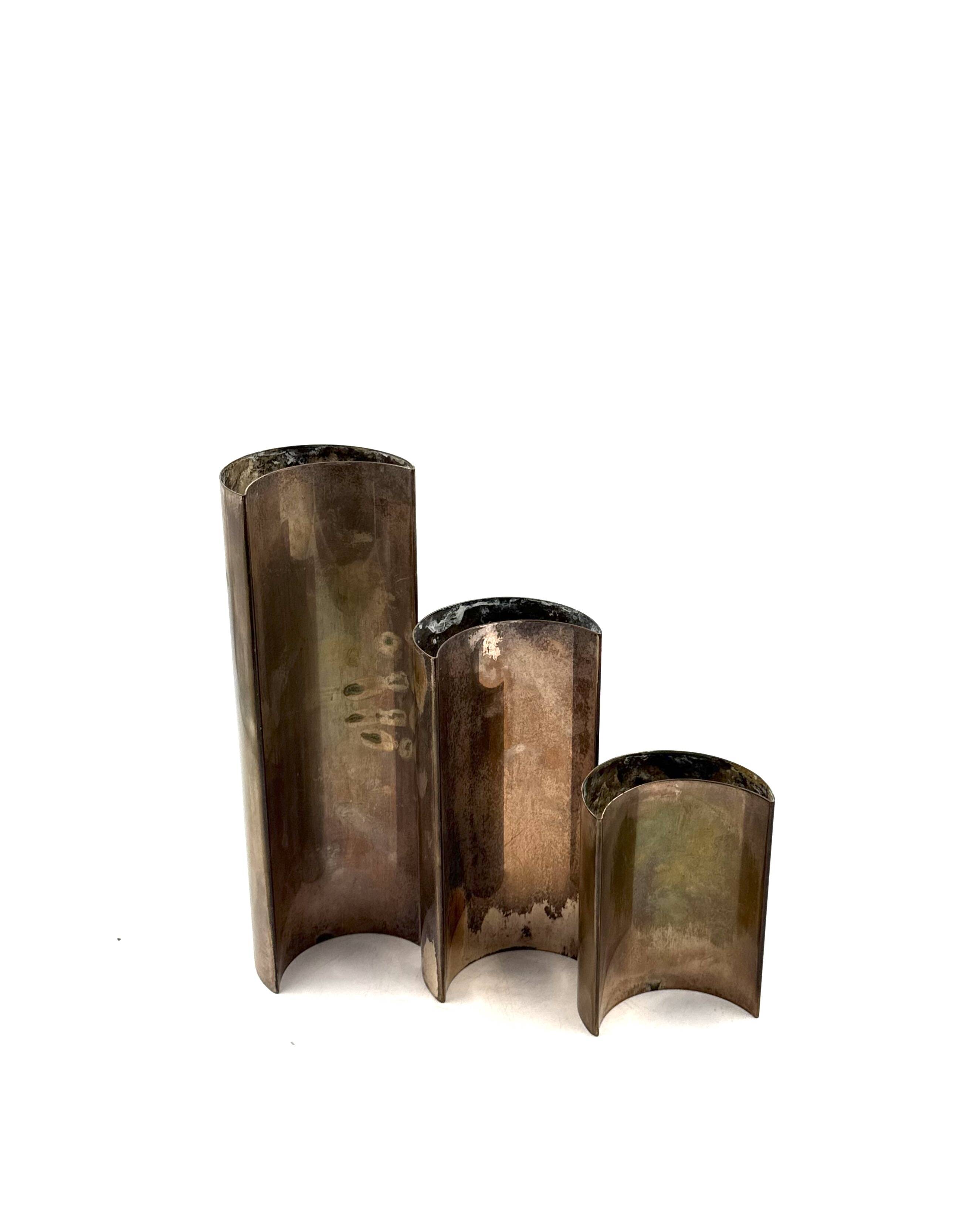 Mid-century set of 3 silver-plated vases, GiBi Italy 1970s