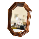 Vintage dark wood octagonal mirror