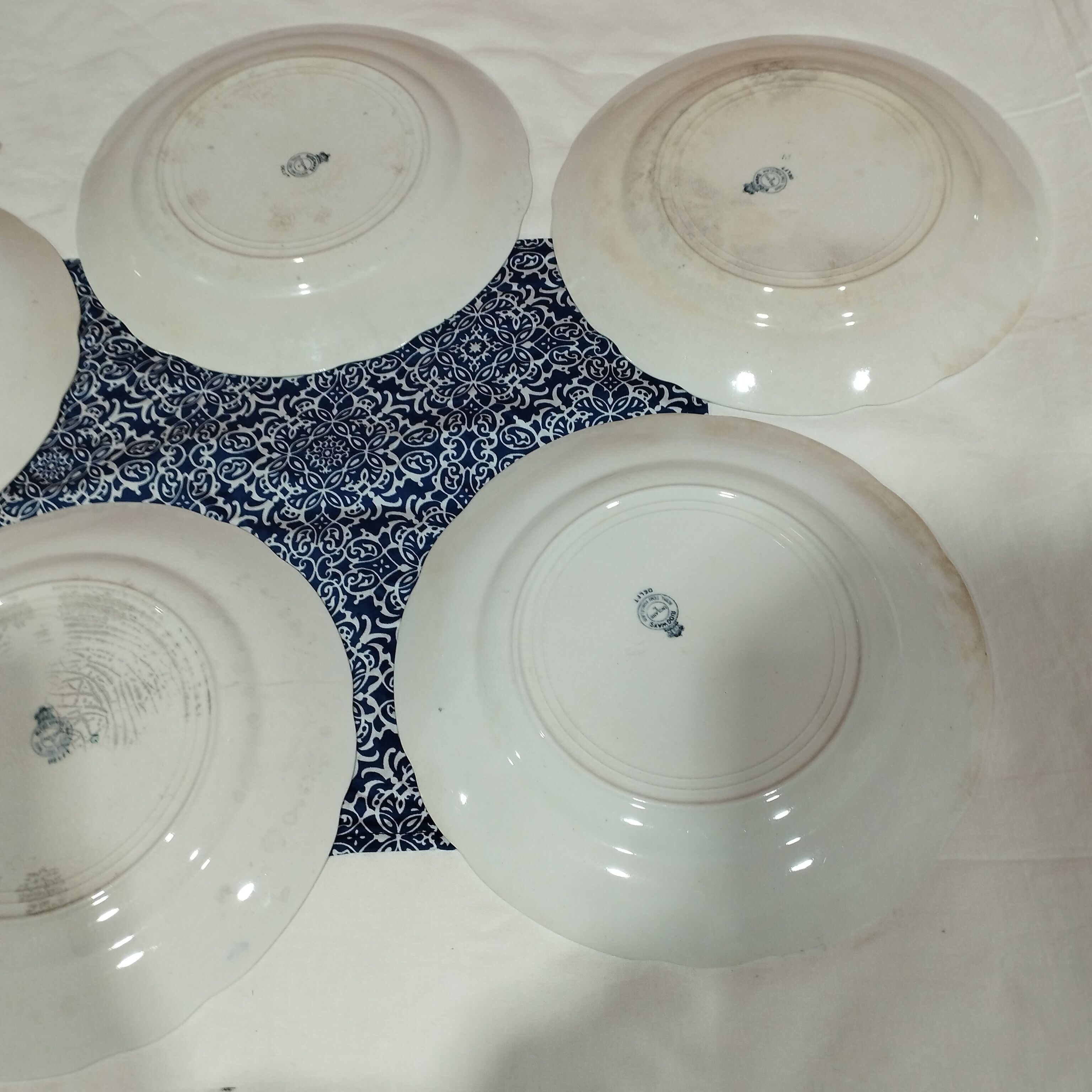 Set of 5 antique plates ridgways royal semi porcelain england delft
