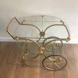 Neo classical style table in silver and gold metal and glass