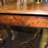 Louis XIII writing table in walnut, turned baluster x-shaped legs.
