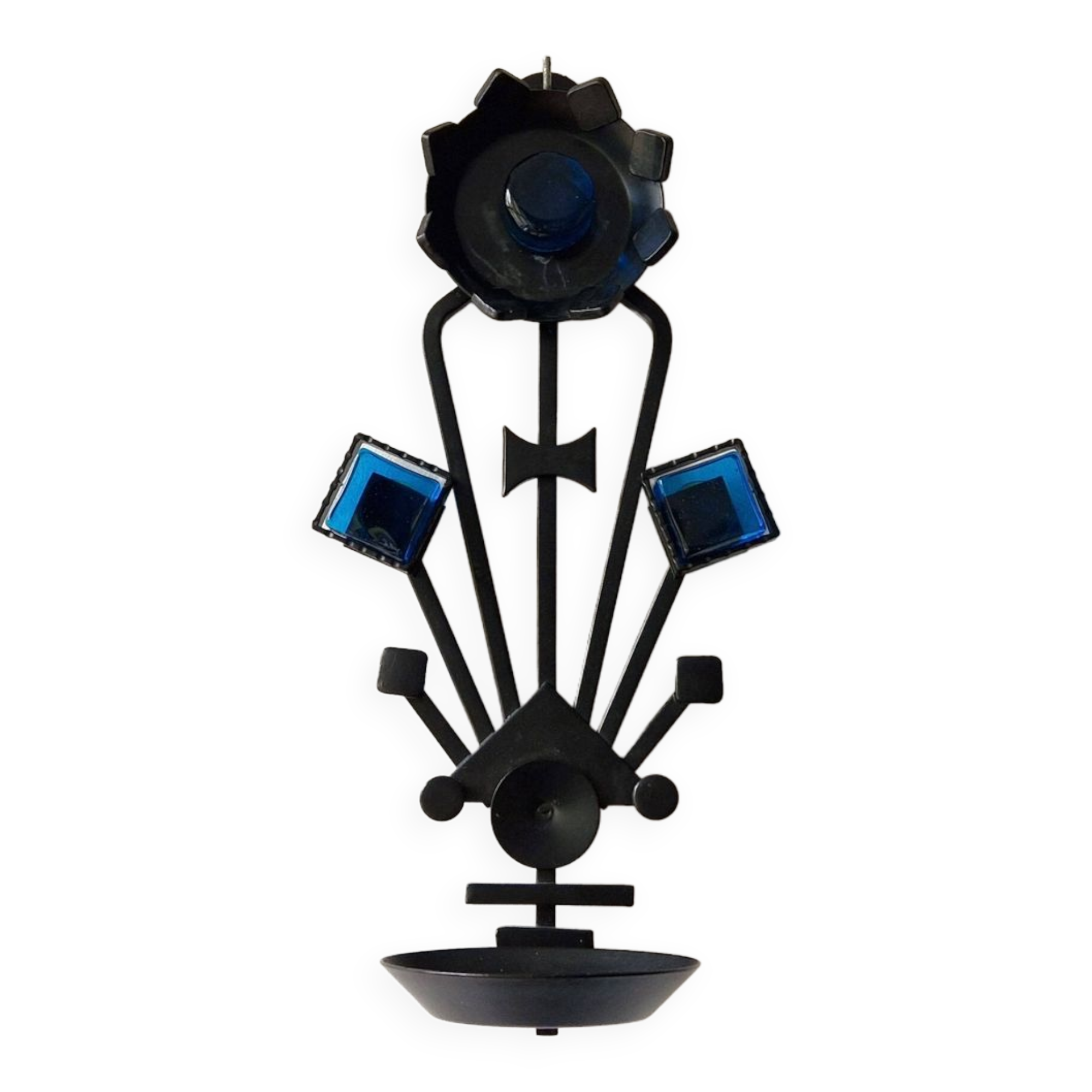 Sculptural Iron and blue glass candle sconce for Dantoft, Denmark 1960's/1970's