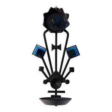 Applique sculpturale en fer et verre bleu pour Dantoft, Danemark années 1960/1970