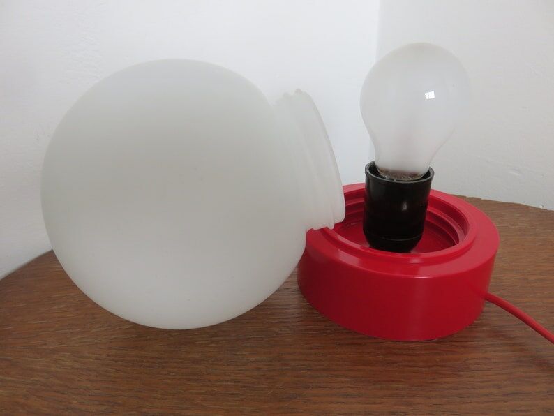Plastic lamp red opaline ball white 80s 90 era Memphis