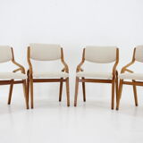 1970s ludvík volák four bentwood dining chairs in boucle fabric, czechoslovakia