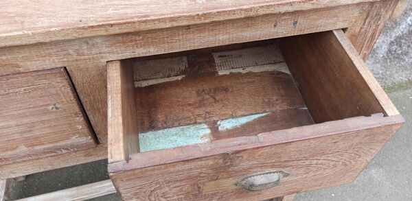 Console profonde en bois ancien avec deux tiroirs