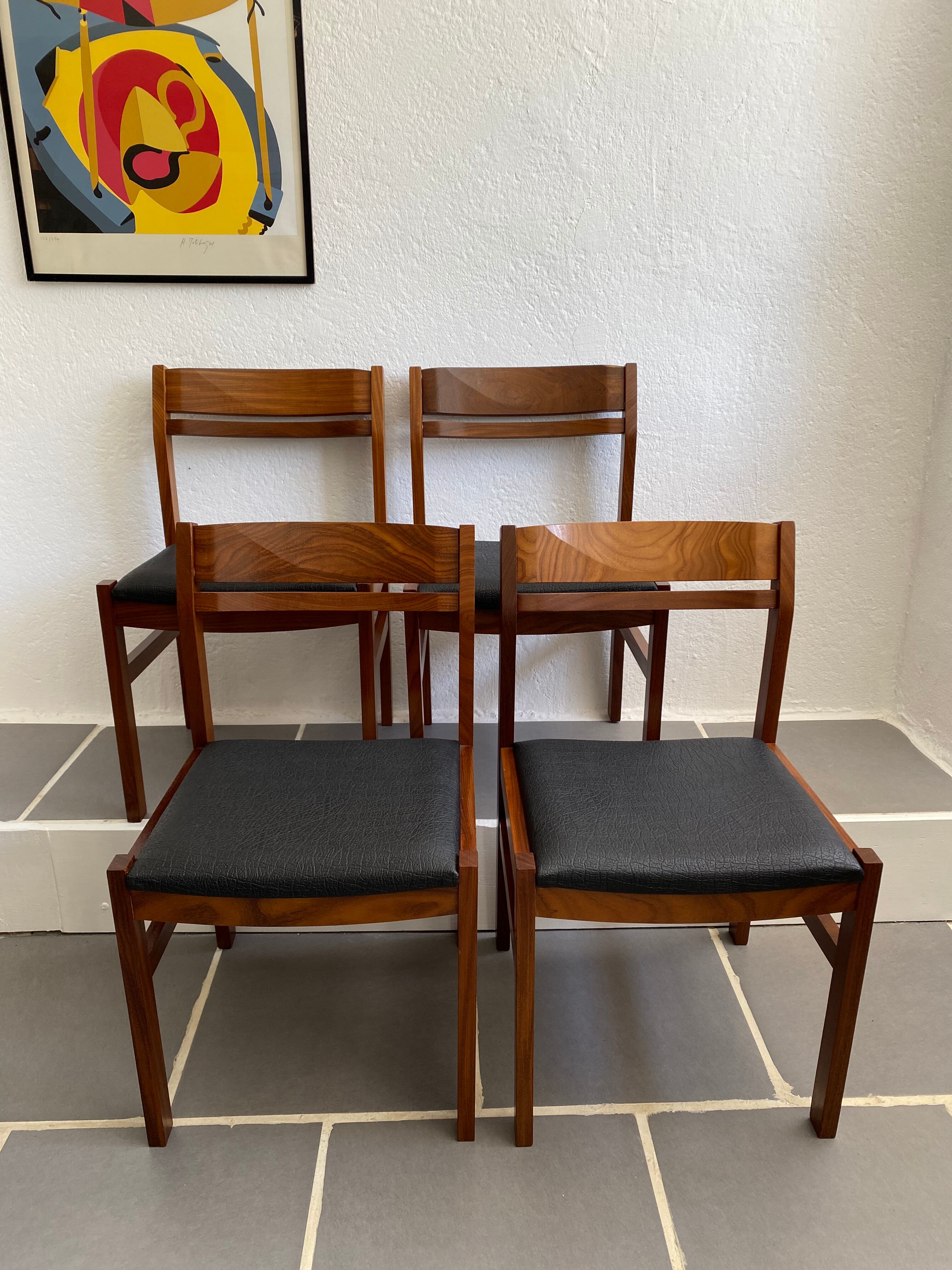 Set 4 Scandinavian teak chairs vintage 60s