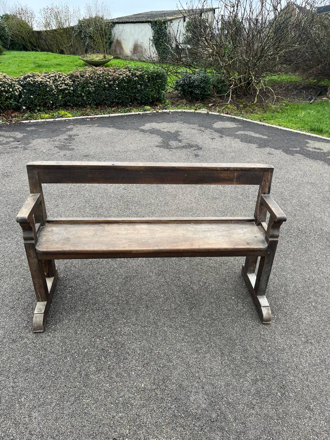 Old pegged oak church bench