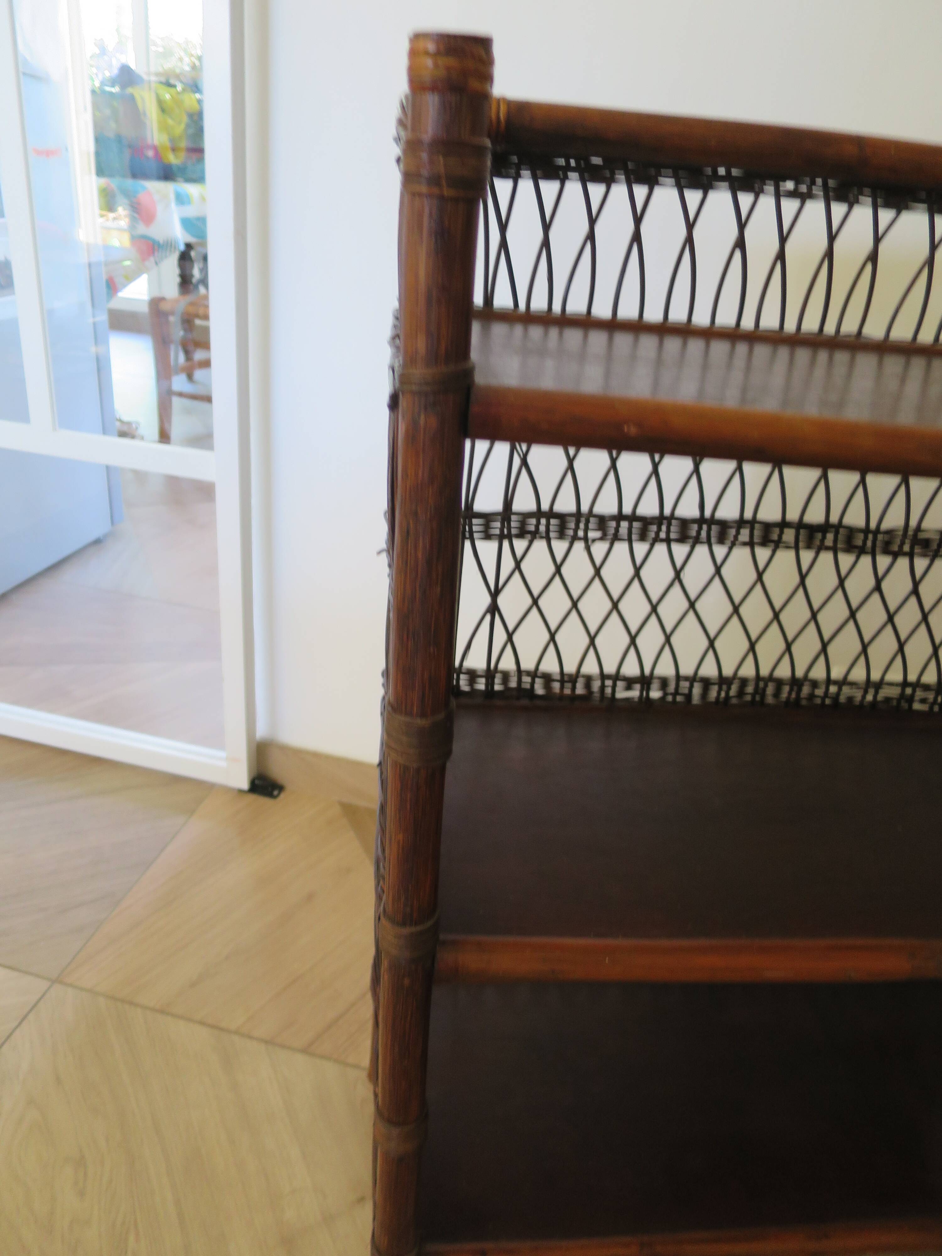 Bookcase - Bibus - 3 levels - woven rattan - bamboo - Vintage - 70s