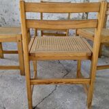 Set of 4 vintage pine chairs with cane seats