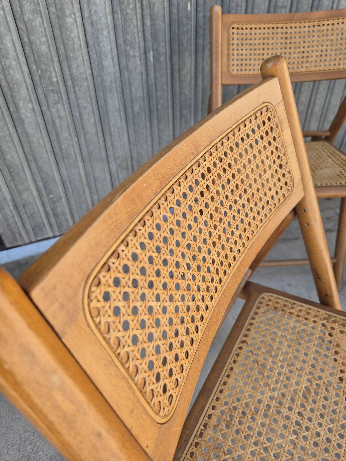 Set of 4 vintage Italian folding chairs in cane 1970s