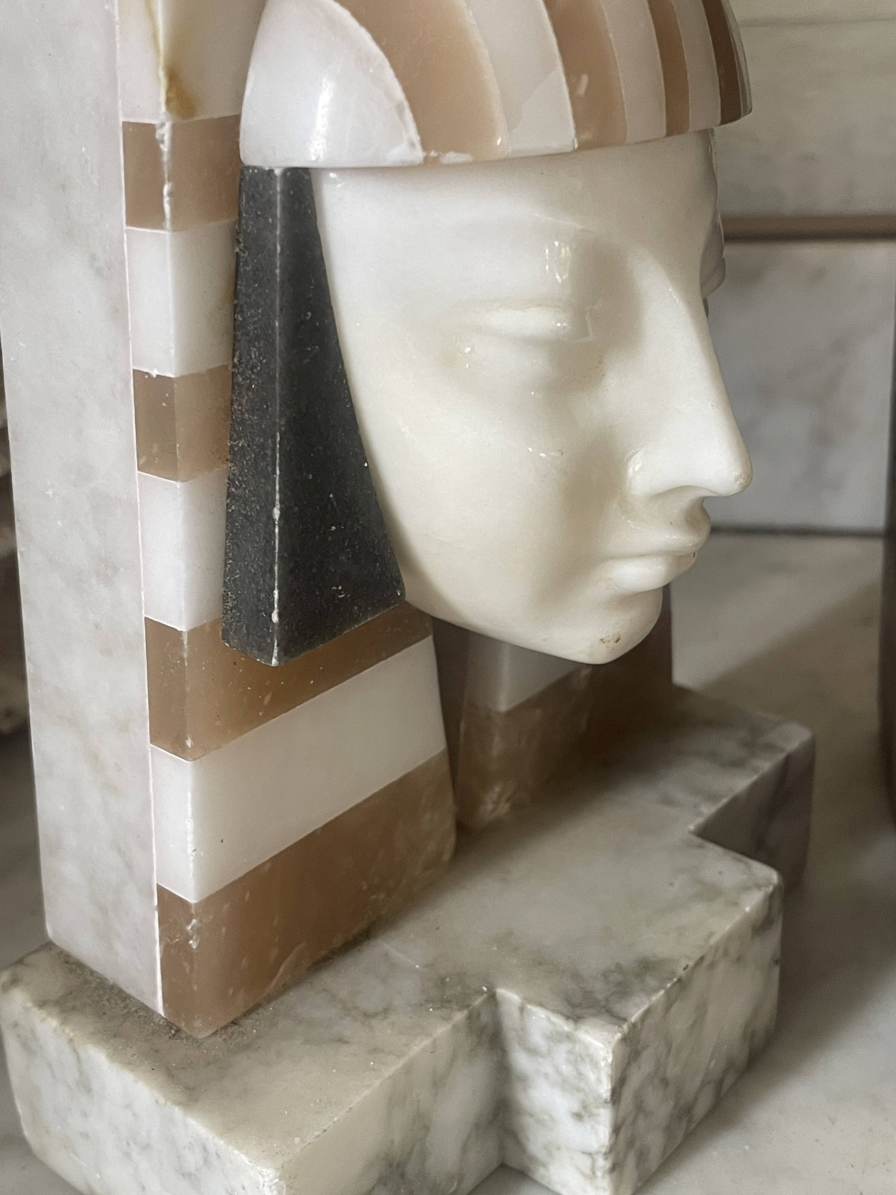 Art Deco "Egyptian Revival" pair of bookends in carved alabaster