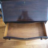 1940s mahogany serpentine front drop front desk with two drawers made by Boston's Paine Furniture Co