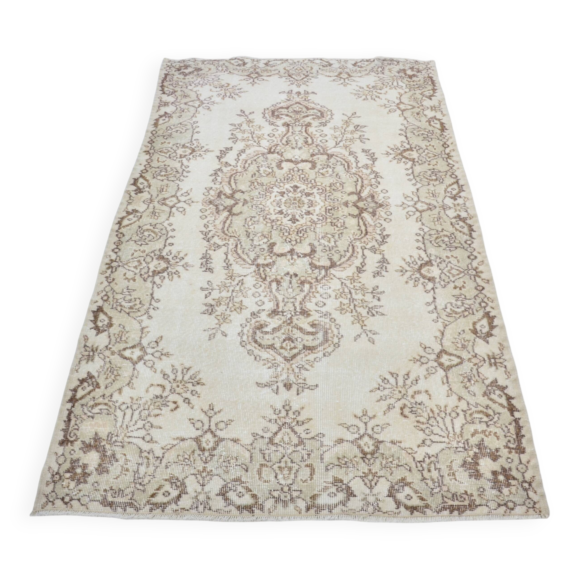 Beige And Brown Vintage Oushak Carpet sku 3578