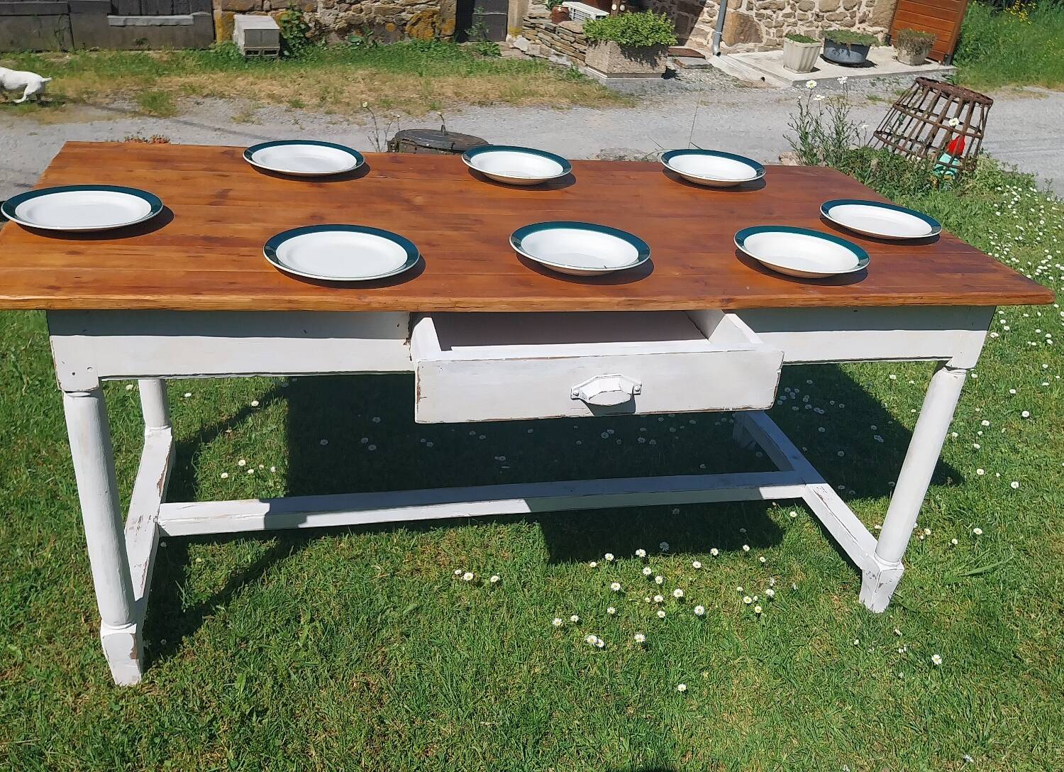 Wooden farmhouse table
