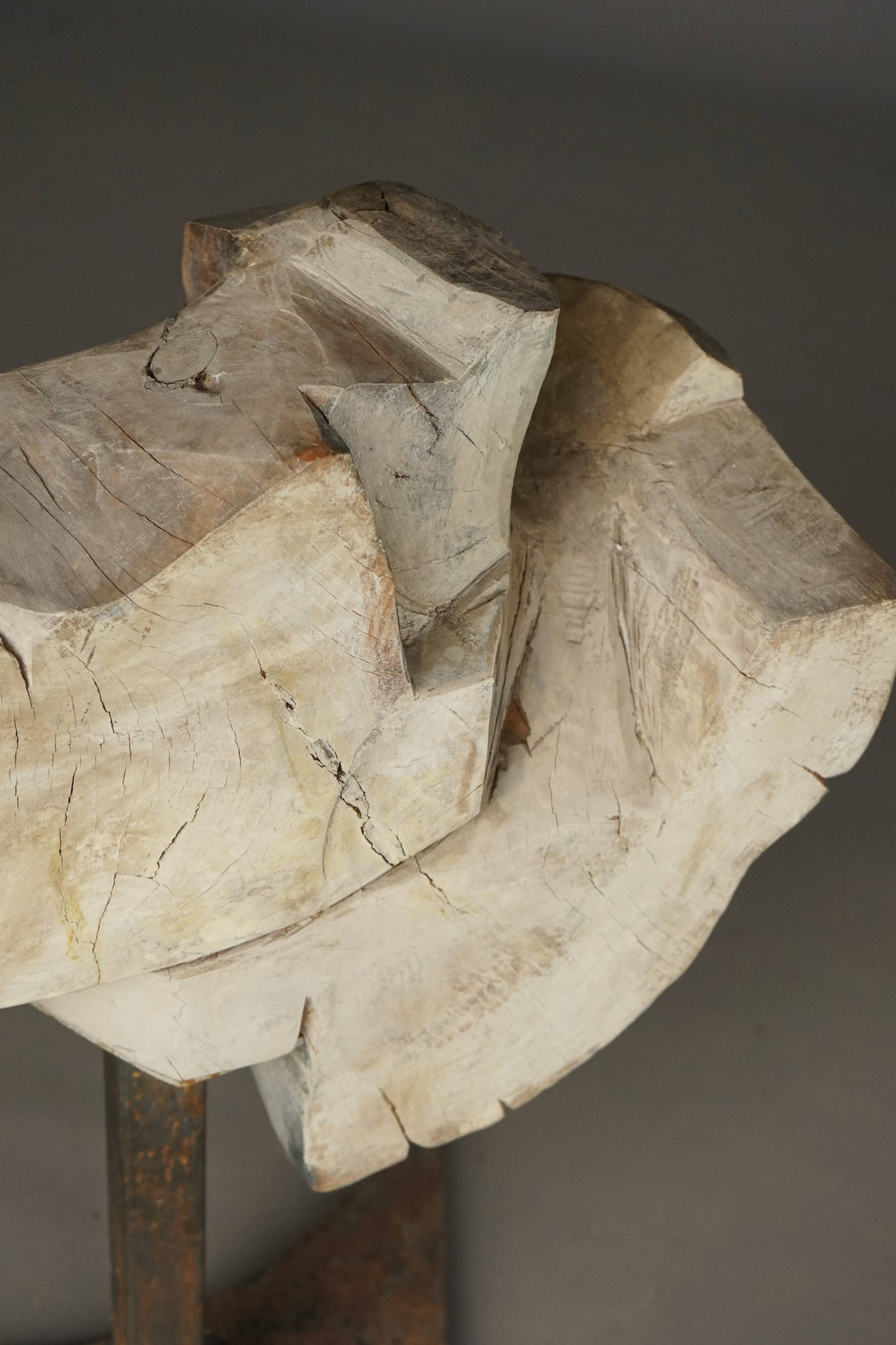Sculpture abstraite brutaliste en bois et métal sculptés, années 1970