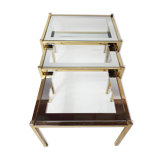 Three trundle tables gilded brass and silver 60s