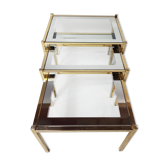 Trois tables gigognes laiton doré et argent années 60