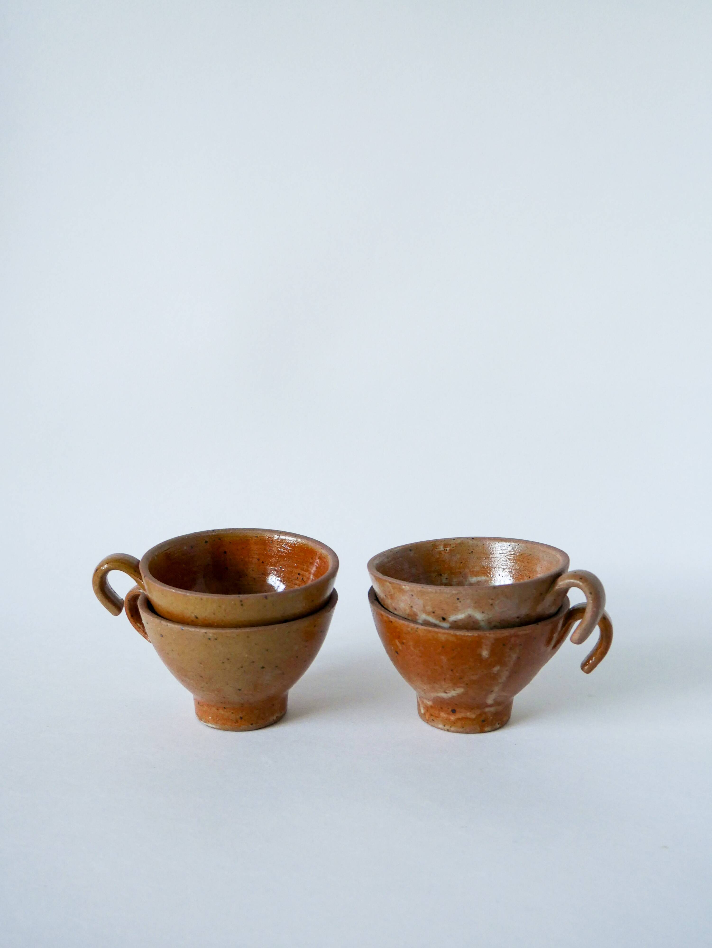 Lot de 4 tasses à café / thé en grès émaillé 1970