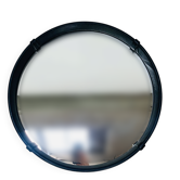 Black faux leather framed mirror, 1950s