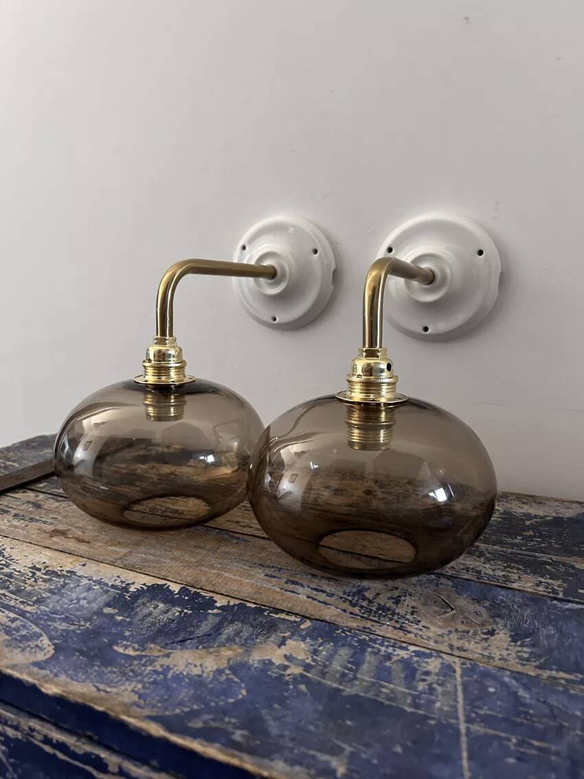 Pair of smoked glass wall lights