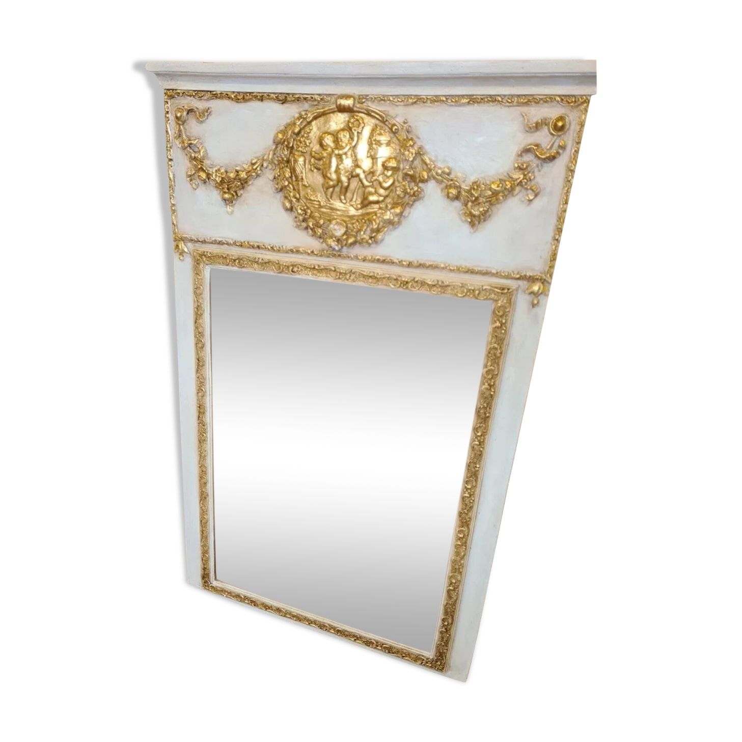Patinated trumeau mirror beige and gold