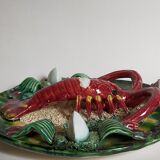 Plate in old barbotine with lobster