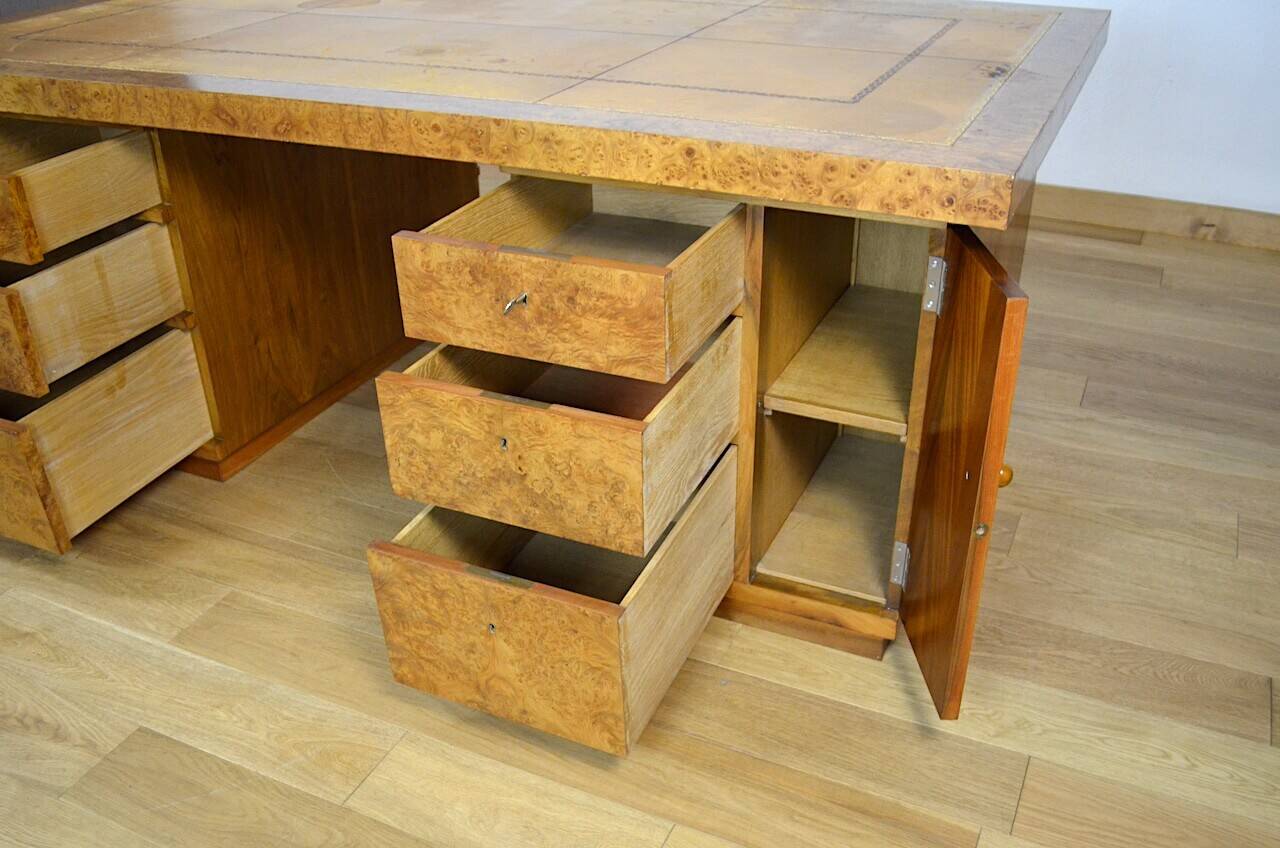Art Deco Double-Sided Burr Walnut Desk 1950