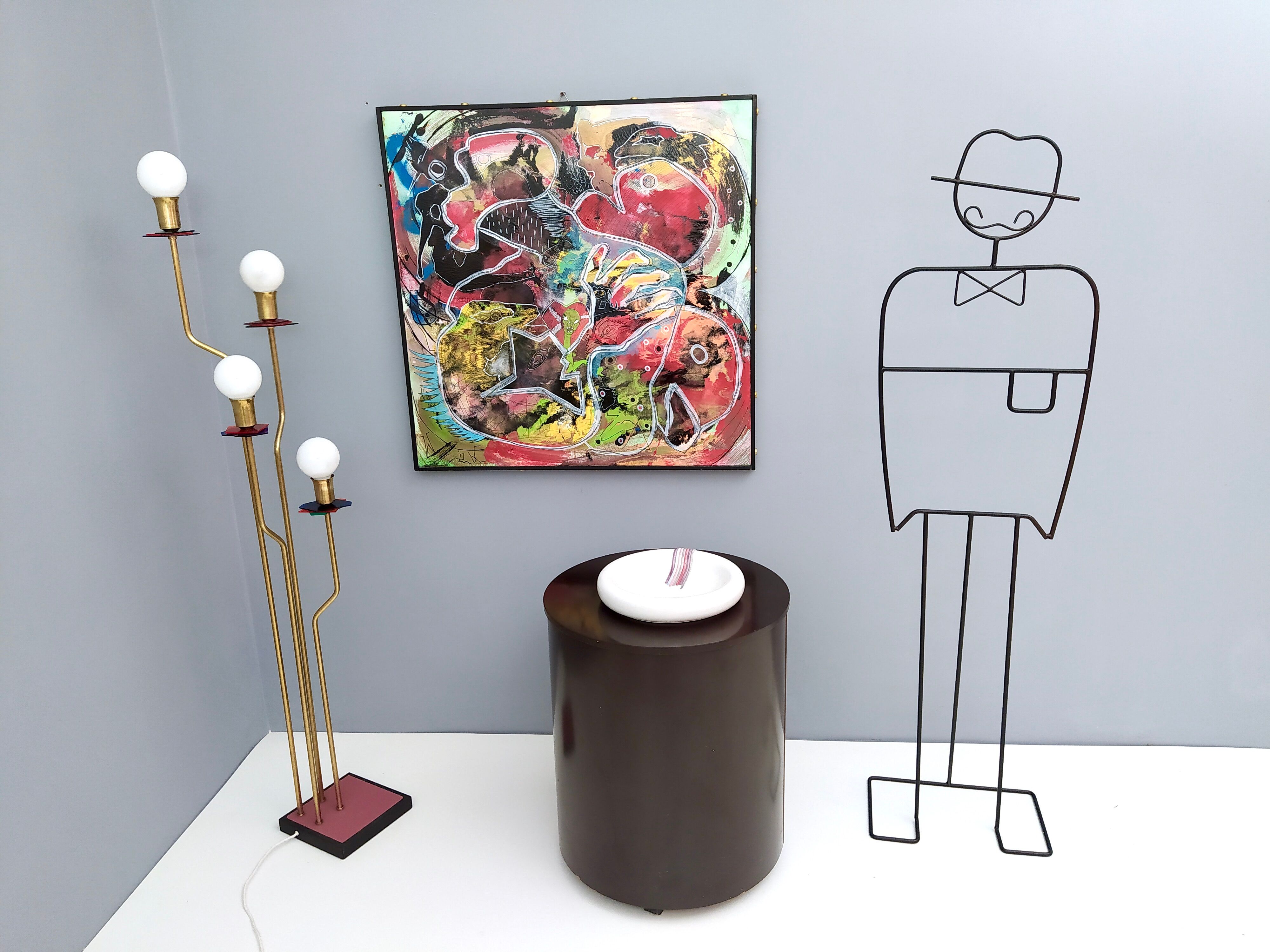 Brass, varnished metal and plexiglas floor lamp "alberelli" by c. la gaipa, 2020