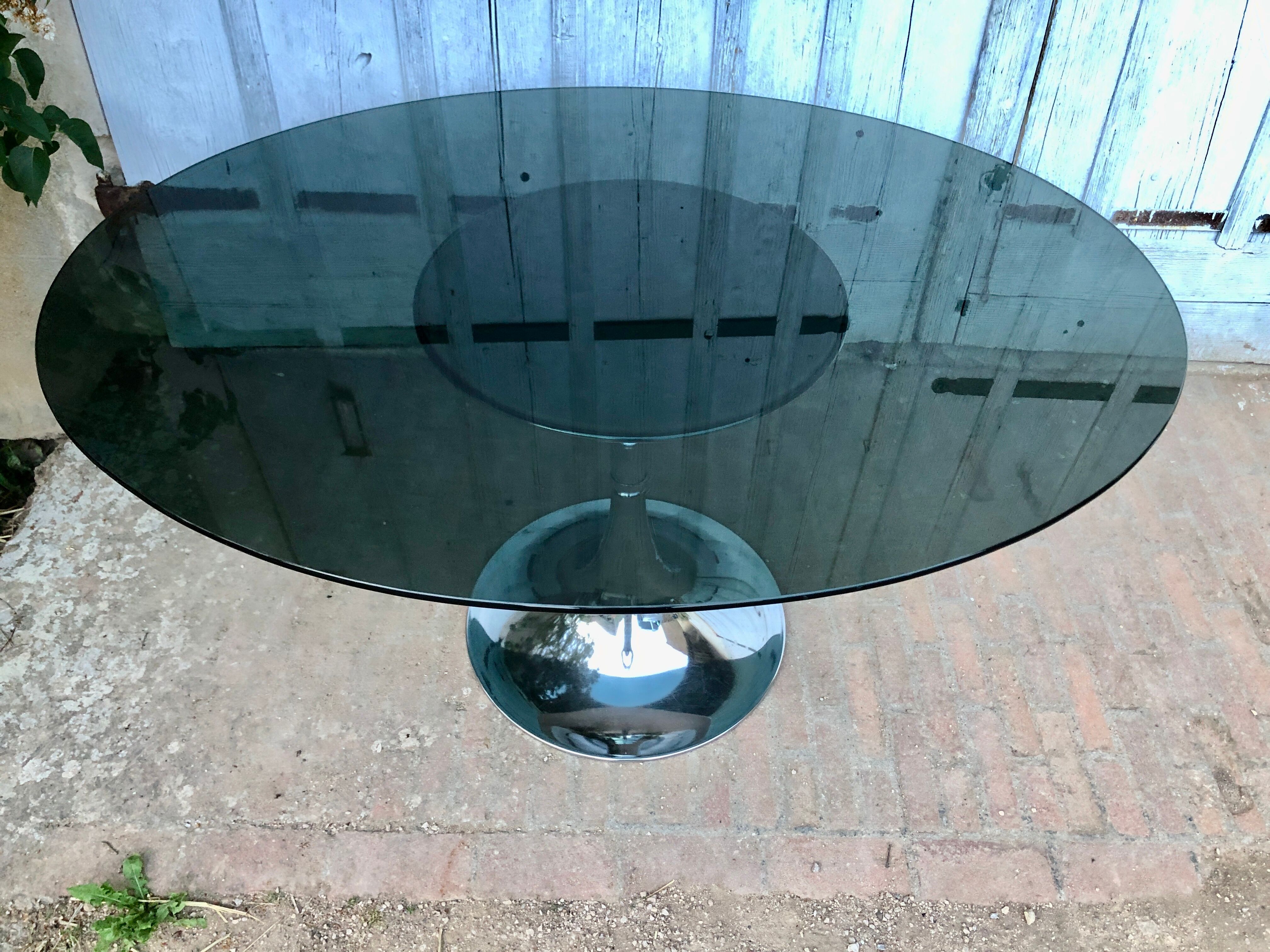 Tulip table oval glass and chrome 1970