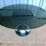 Table tulipe ovale verre et chrome 1970