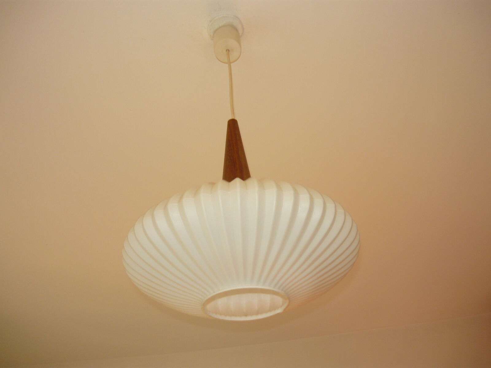 Teak and opaline suspension by louis kalff years 60